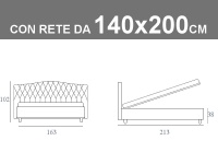 Misure del letto alla Francese Noctis Dream Capitonè con rete a doghe da 140x200cm