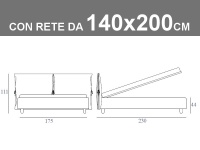 Misure del letto alla francese con testata imbottita Noctis Eden da 140x200cm
