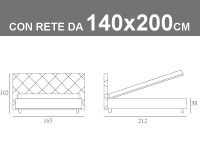 Misure del letto alla francese Noctis Guru con rete a doghe da 140x200cm