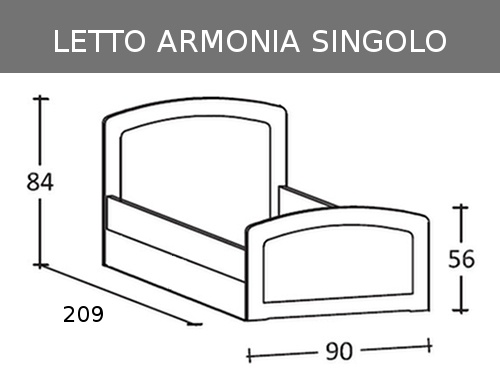 Misure del letto singolo Armonia in legno massello con rete a doghe e seconda rete estraibile