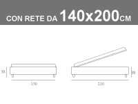 Misure del letto Sommier alla francese di Noctis con rete a doghe da 140x200cm