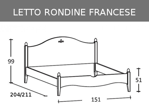 Letto alla francese classico in legno massello modello Rondine 